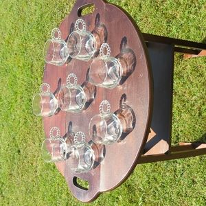 Set of 8 Hazel Atlas Orchard Line Square Base Cup with Beaded Handle